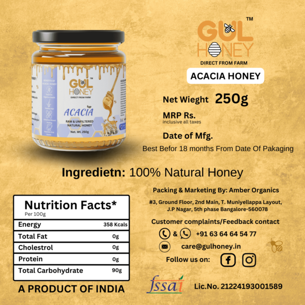 Gul Honey Acacia Honey -100% pure Natural Organic Honey