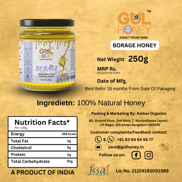 Gul Honey Borage Honey -100% pure Natural Organic Honey