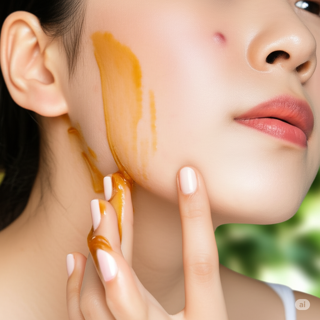 Close-up of honey and turmeric used for acne treatment